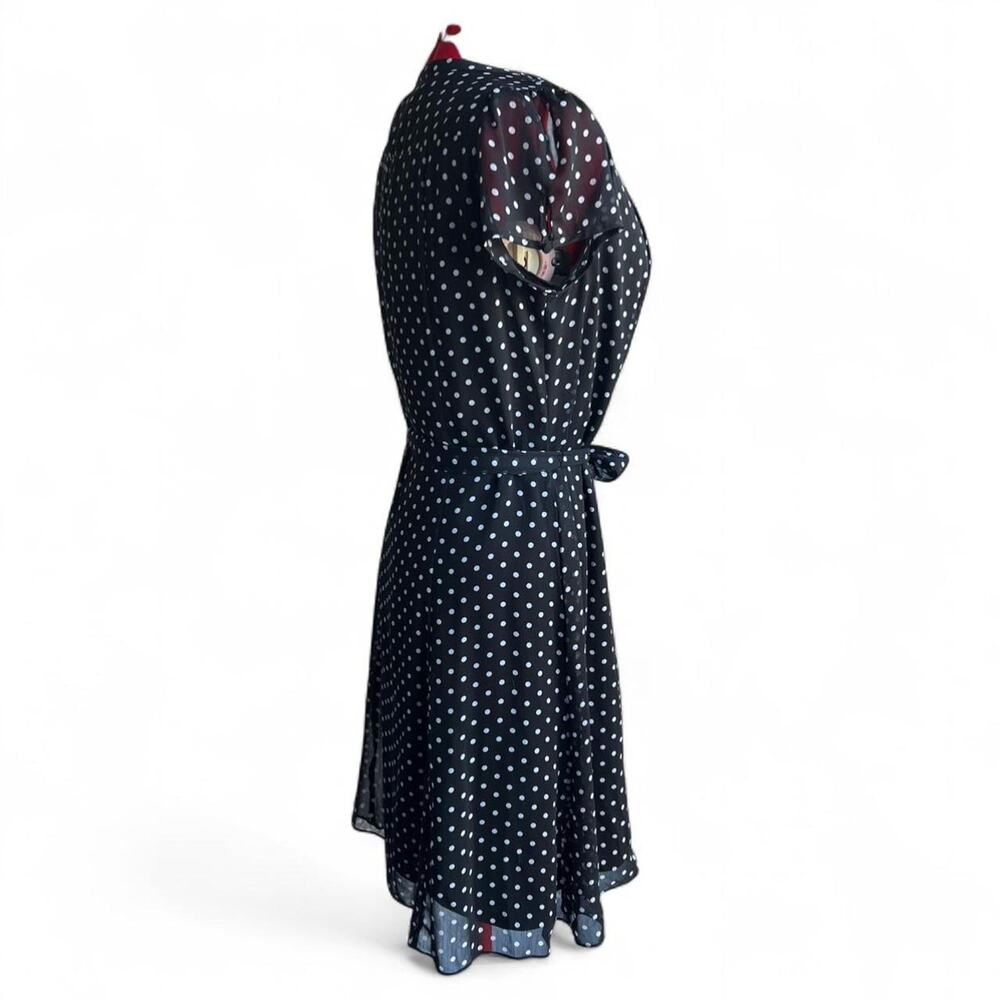 Black & White Polka Dot Midi Dress Sheer Keyhole Sleeves Removable Tie Size 14 - Picture 3 of 8